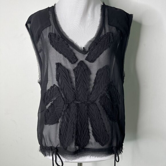 Free People Tops - Free People Women's Black Sheer V-Neck Tank Top Size Large